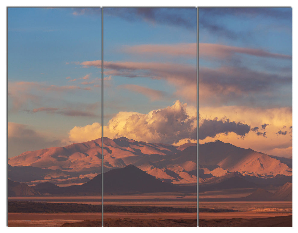 Argentina Mountains with Clouds, African Landscape Canvas Print, 36x28, 3 Panels