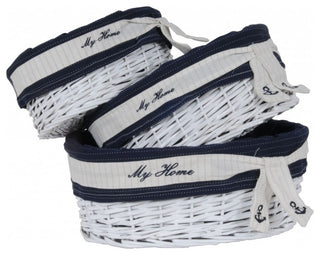 14.5" X 20" X 23" Whiteblueovalwillow Basket Set Of 5