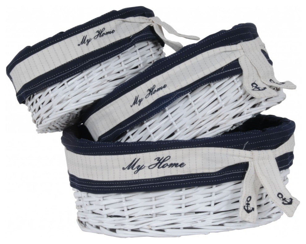 14.5" X 20" X 23" Whiteblueovalwillow Basket Set Of 5