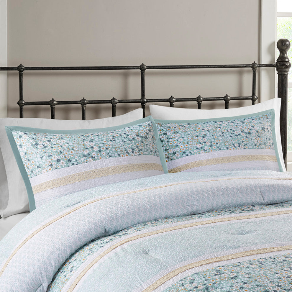 Madison Park Caralie 5 Piece Seersucker Comforter Set With Throw Pillows