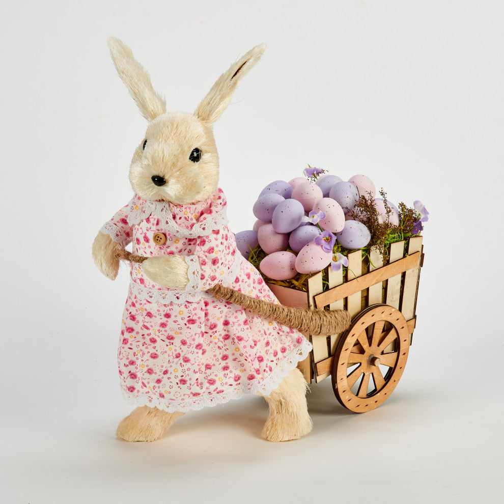 15" Easter Bunny Pulling Cart Full Of Eggs