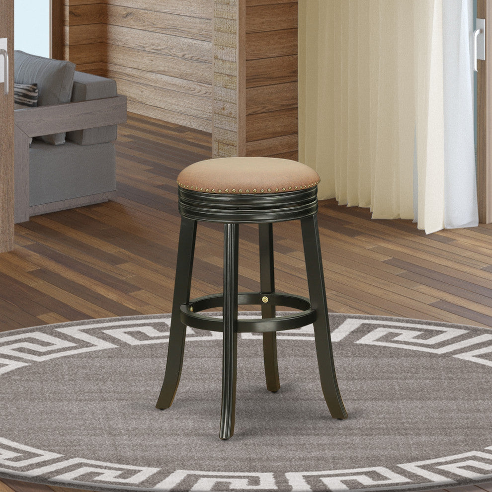 Swivel Backless Barstool 30'' Seat Height, Black Leg, F12-12 Pu Leather Brown