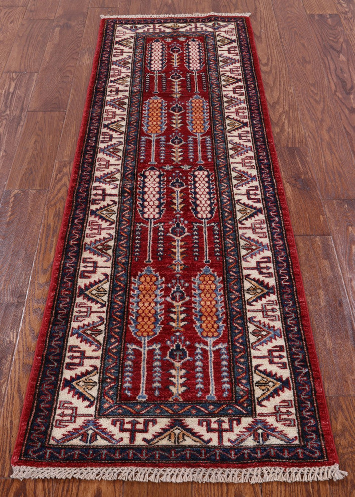 Hand-Knotted Super Kazak Runner Rug 2' 0" X 6' 2" Q7714