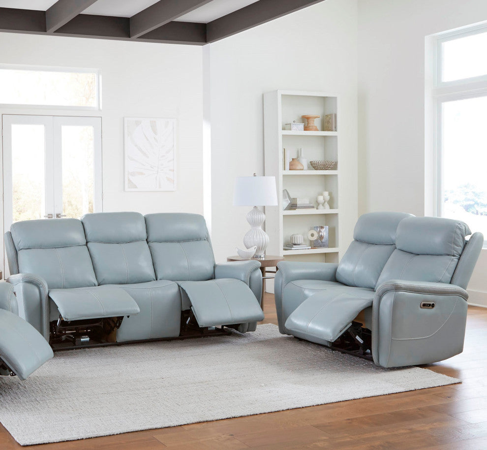Cascade Seamist Grey Power Reclining Sofa and Loveseat