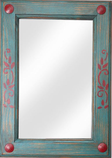 Turquoise and Red Rustic Mirror