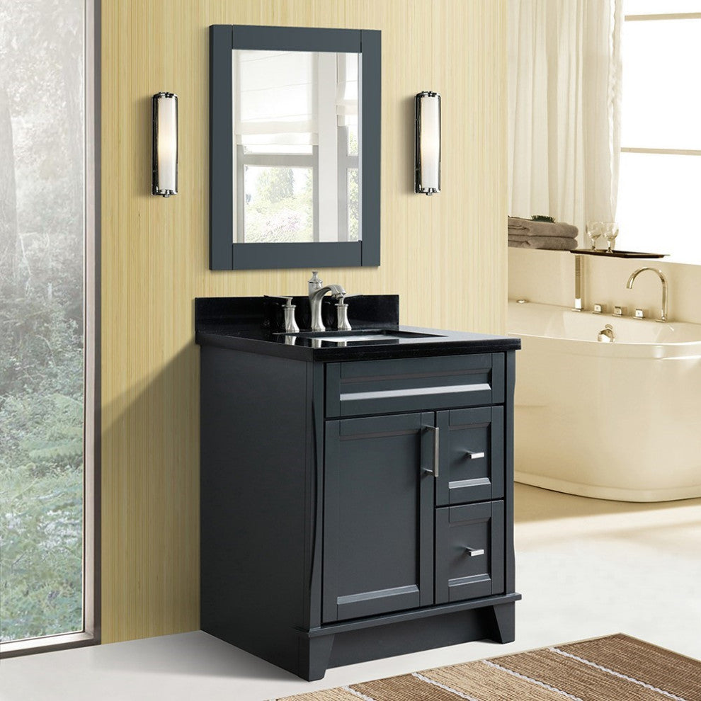 31" Single Sink Vanity, Dark Gray Finish With Black Galaxy Granite