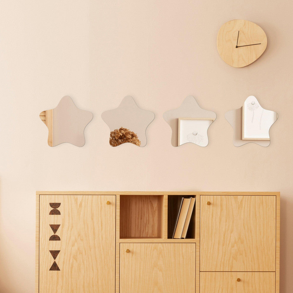 Small Decorative Wall Self Adhesive Shaped Mirrors, Set of 4, Star