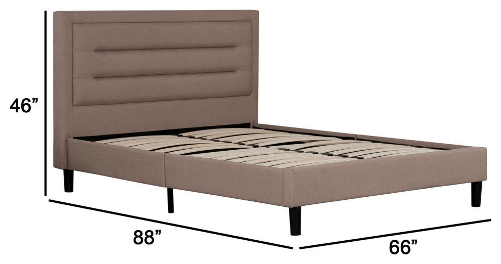 Benzara BM286437 Liam Queen Bed Brown Polylinen Horizontal Tufted Headboard