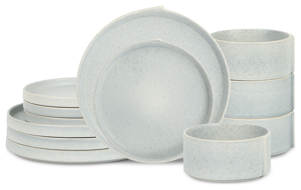 Stone Lain Bao Stoneware 12-Piece Dinnerware Set, Blue-Grey