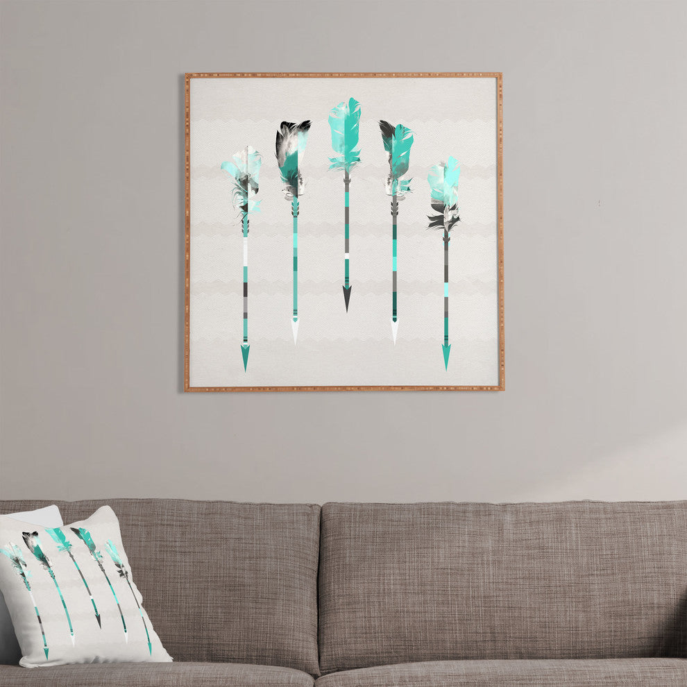 Deny Designs Iveta Abolina Teal Feathers Framed Wall Art