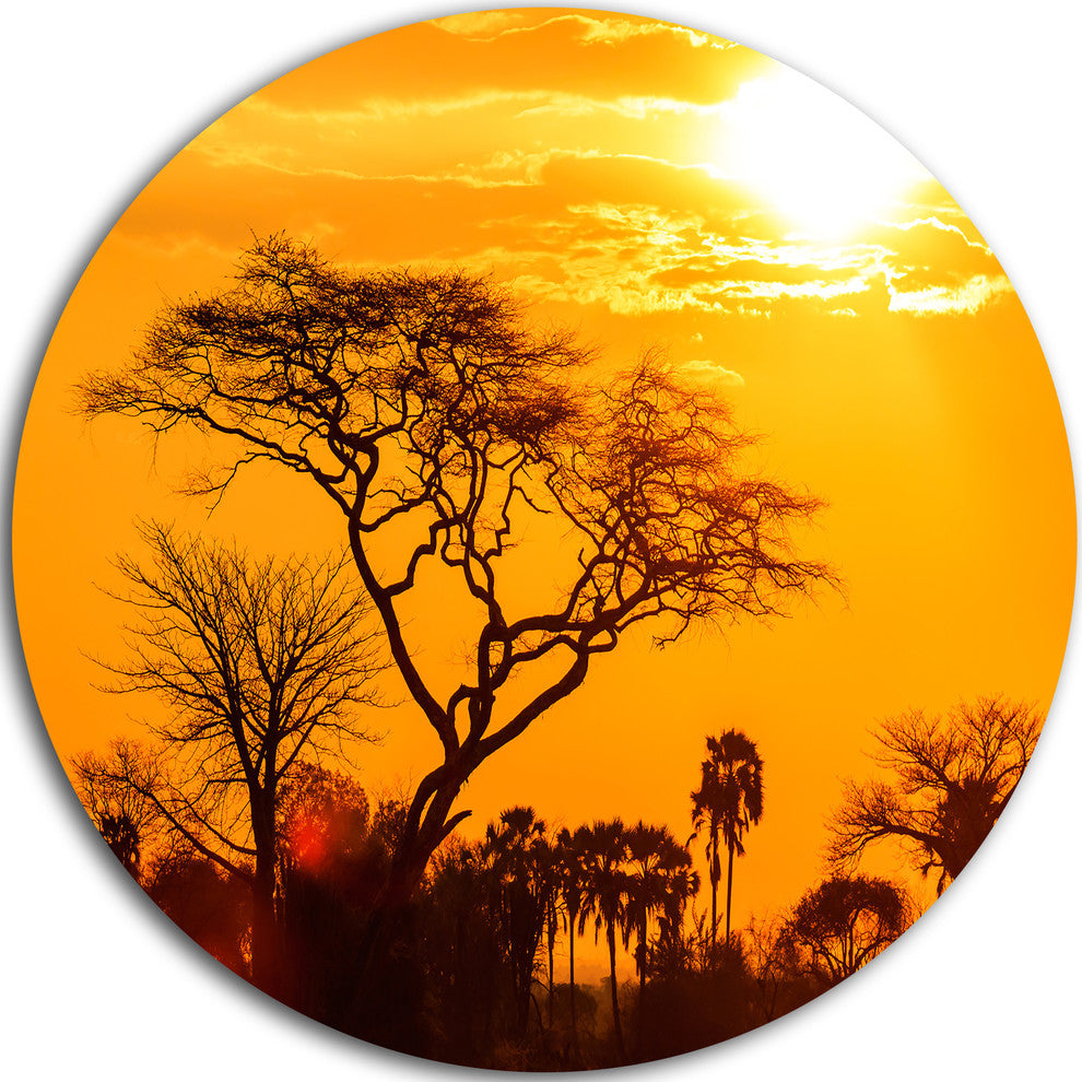 Orange Glow Of African Sunset, Round Wall Art Landscape, 11"