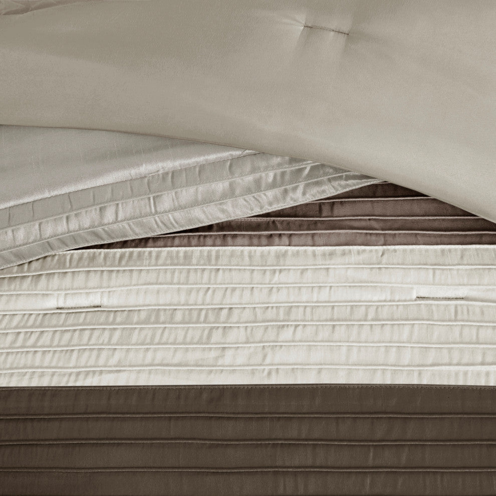 Madison Park Polyoni-Pieced And Pleated 7-Piece Comforter Set, Khaki