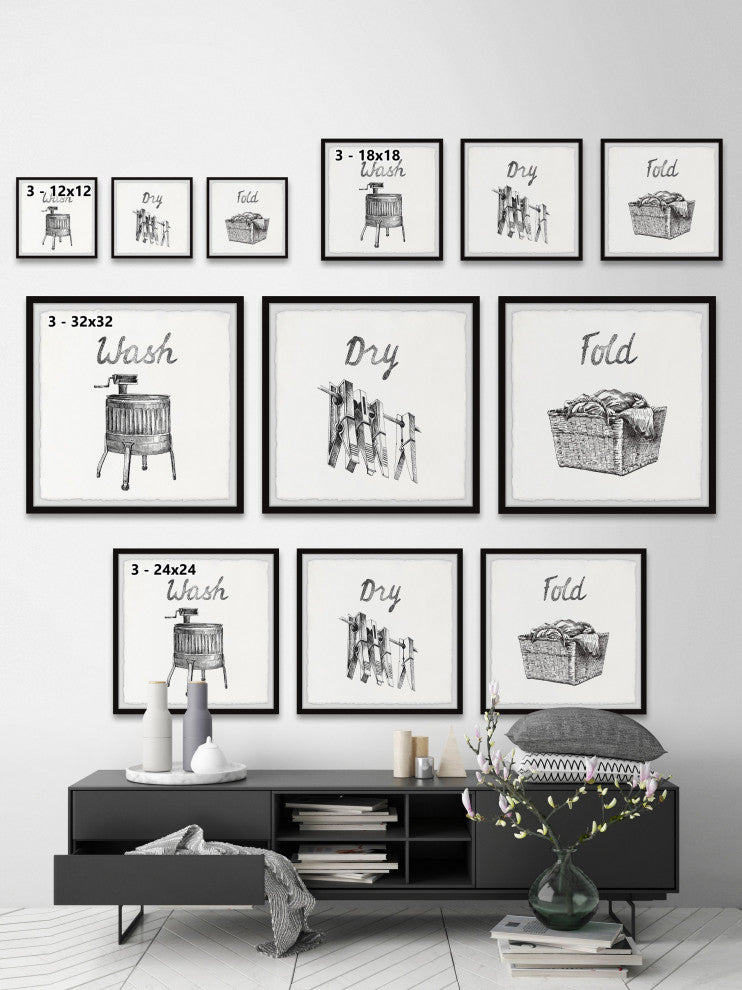 Wash, Dry and Fold Triptych, 3-Piece Set, 18x18 Panels