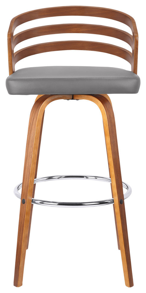 26" Gray Modern Faux Leather Swivel Bar Stool