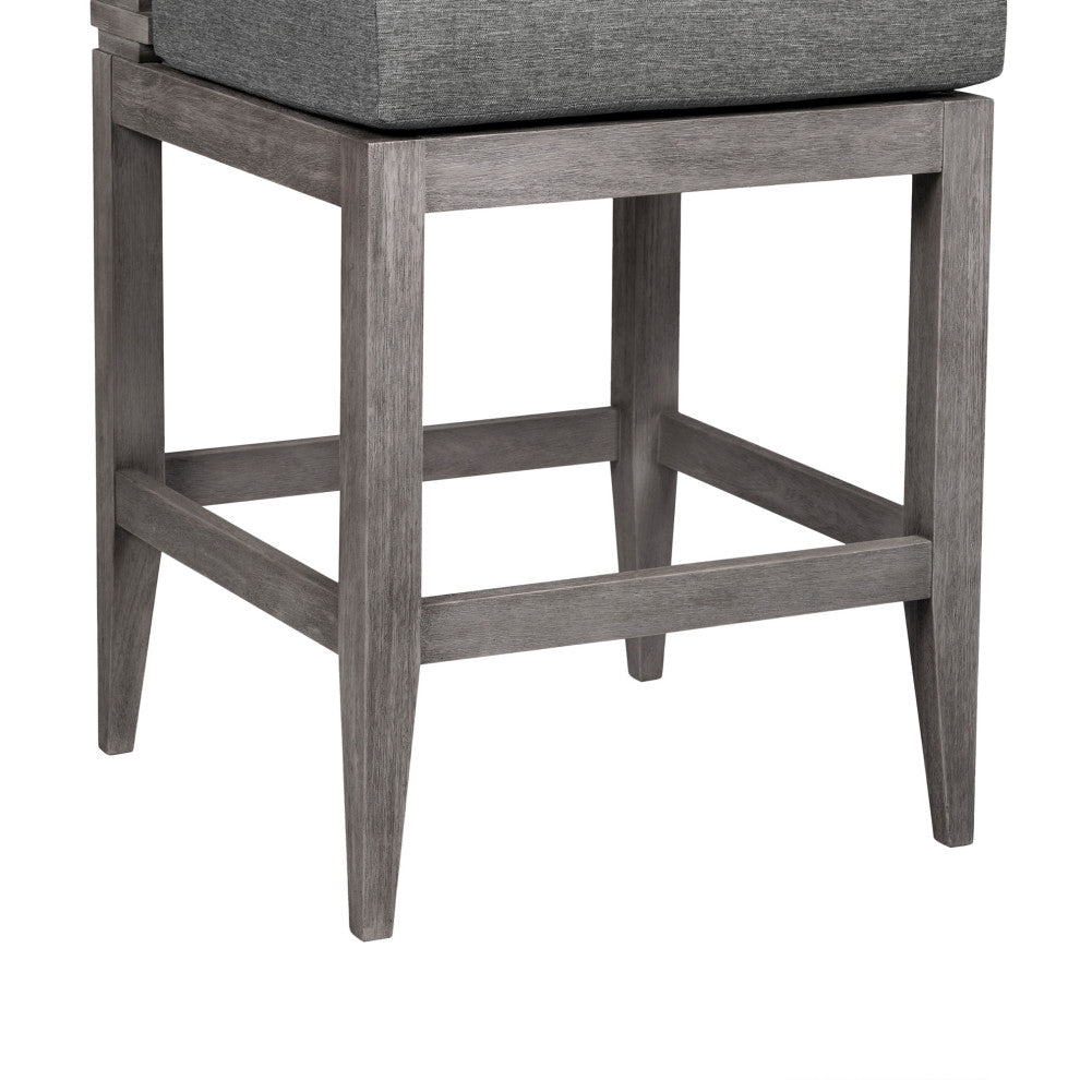 Vivid Outdoor Patio Bar Stool, Gray Eucalyptus Wood With Gray Olefin Cushions