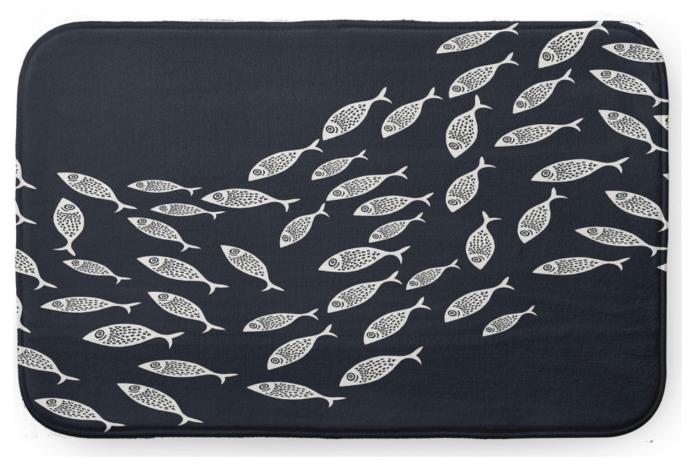 24" x 17" Escuela Bathmat, Shark Blue and White
