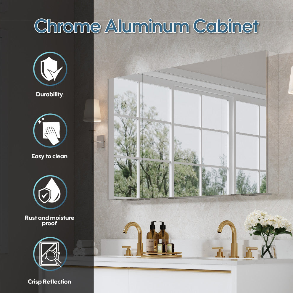 Recessed/Surface Mount Bathroom Medicine Cabinet, Reverse Installation, 44"x30"