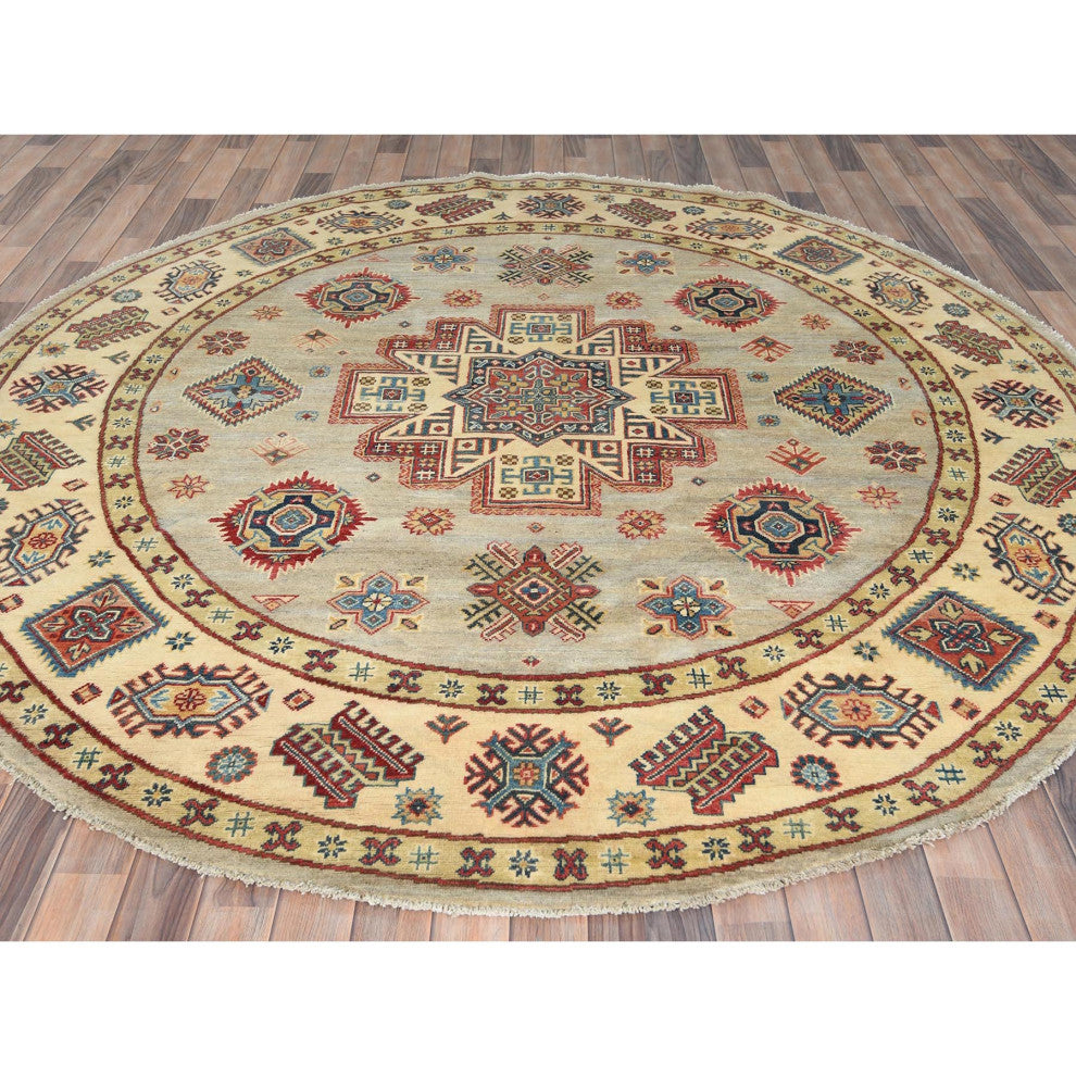 Pale Goldenrod, Special Kazak 100% Wool Hand Knotted Oriental Rug, 8'x7'9"