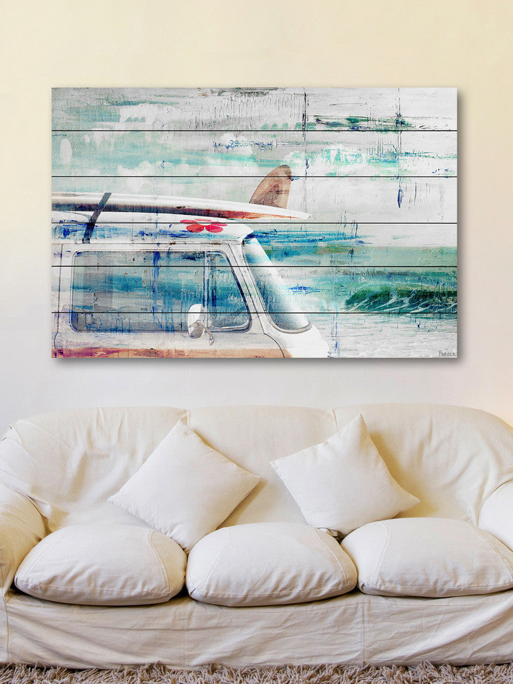 "Beach Trip" Painting Print on White Wood, 45"x30"