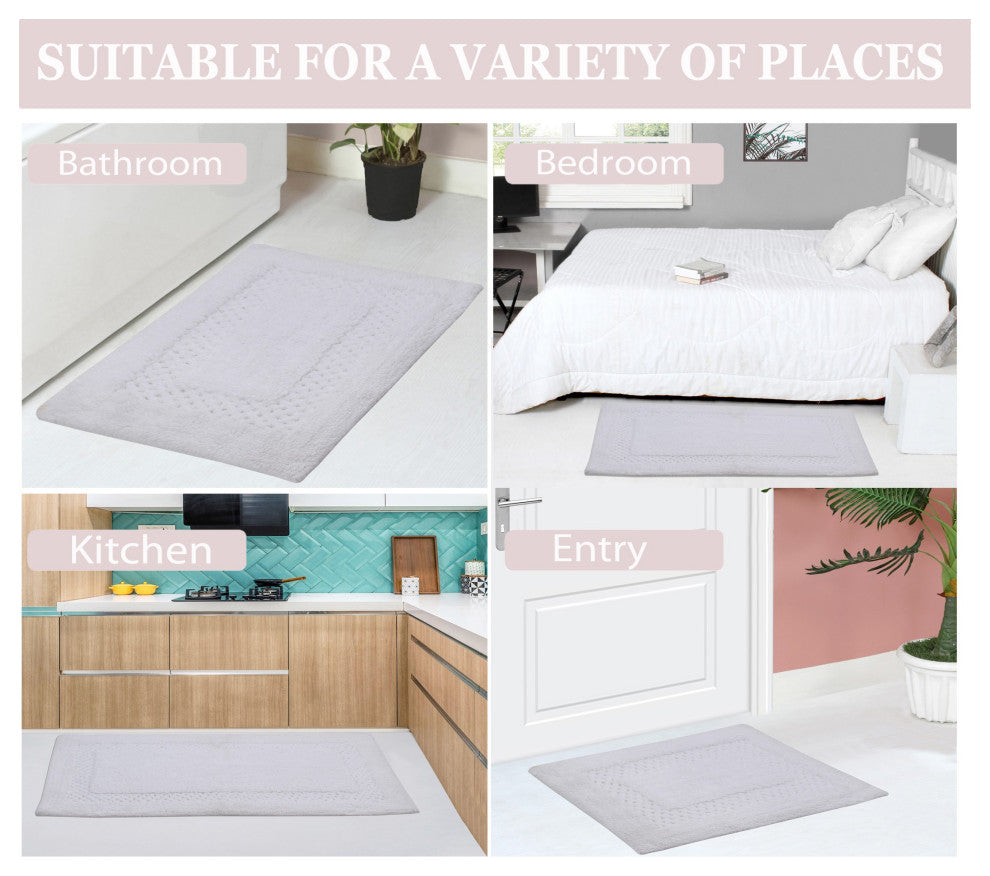 Classy Bath Rugs Set, 2 Piece Set, White