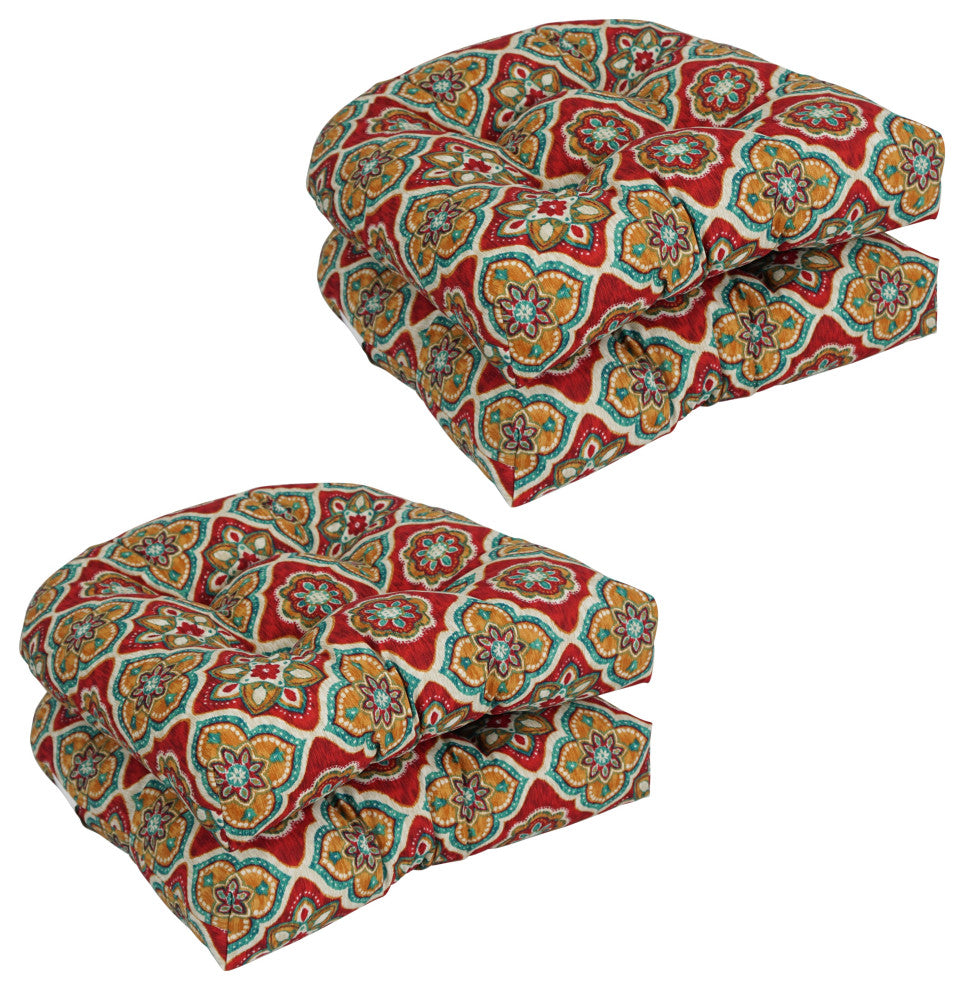 19" U-Shaped Patterned Tufted Dining Chair Cushions, Set of 4, Adonis Jewel