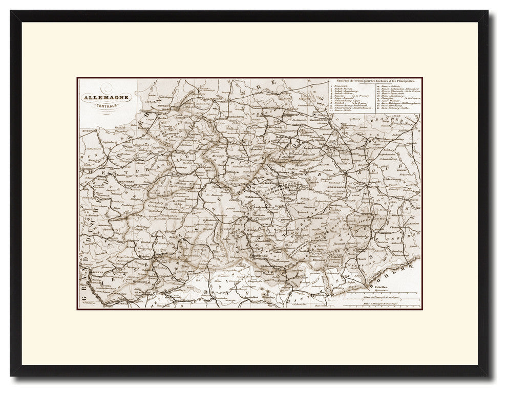 Central Germany Vintage Sepia Map Canvas Print, 16"x21"