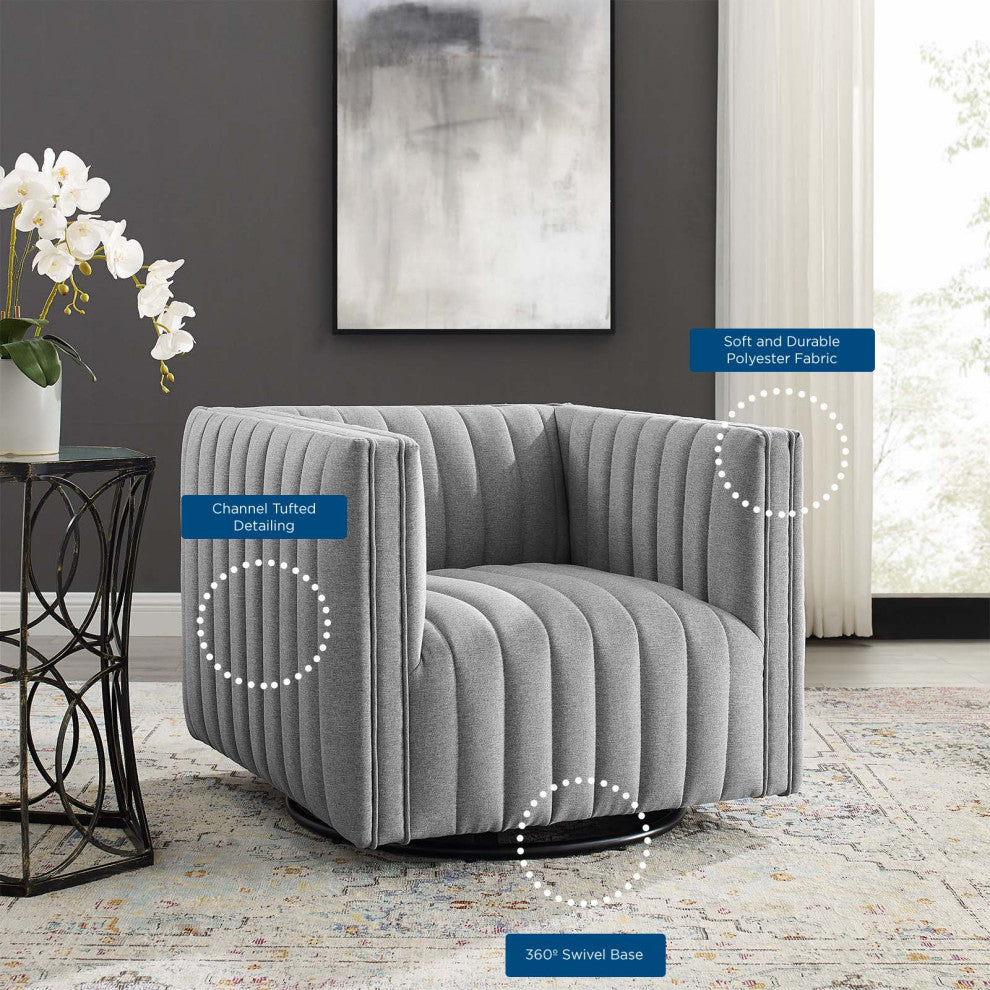 Tufted Armchair Accent Chair, Fabric, Gray, Modern, Lounge Hospitality