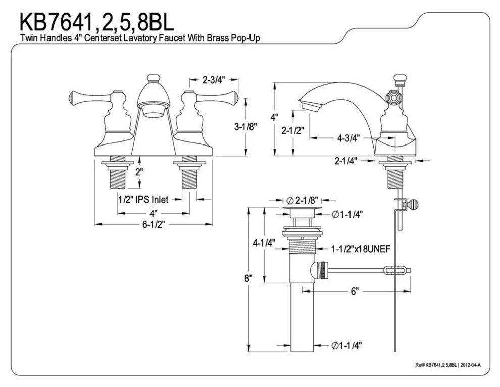 Two Handle 4" Centerset Lavatory Faucet with Retail Pop-up