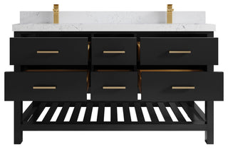 Parker 60" Double Sink Bath Vanity, Black 2" Empira White
