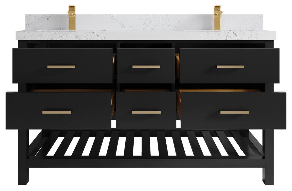 Parker 60" Double Sink Bath Vanity, Black 2" Empira White