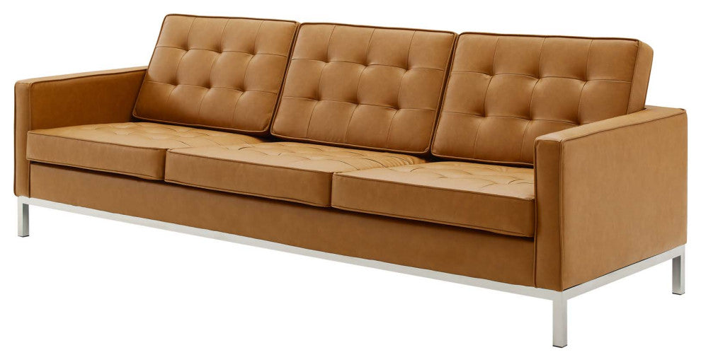 Tufted Armchair and Sofa Set, Faux Leather, Silver Tan, Modern, Lounge