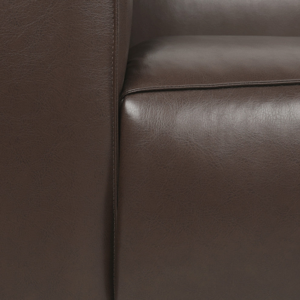 Minkler Contemporary Faux Leather 3 Seater Sofa, Dark Brown/Dark Walnut