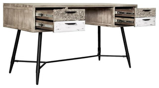 Armen Living Bridges 4-Drawer Modern Wood Desk in Natural/Gray
