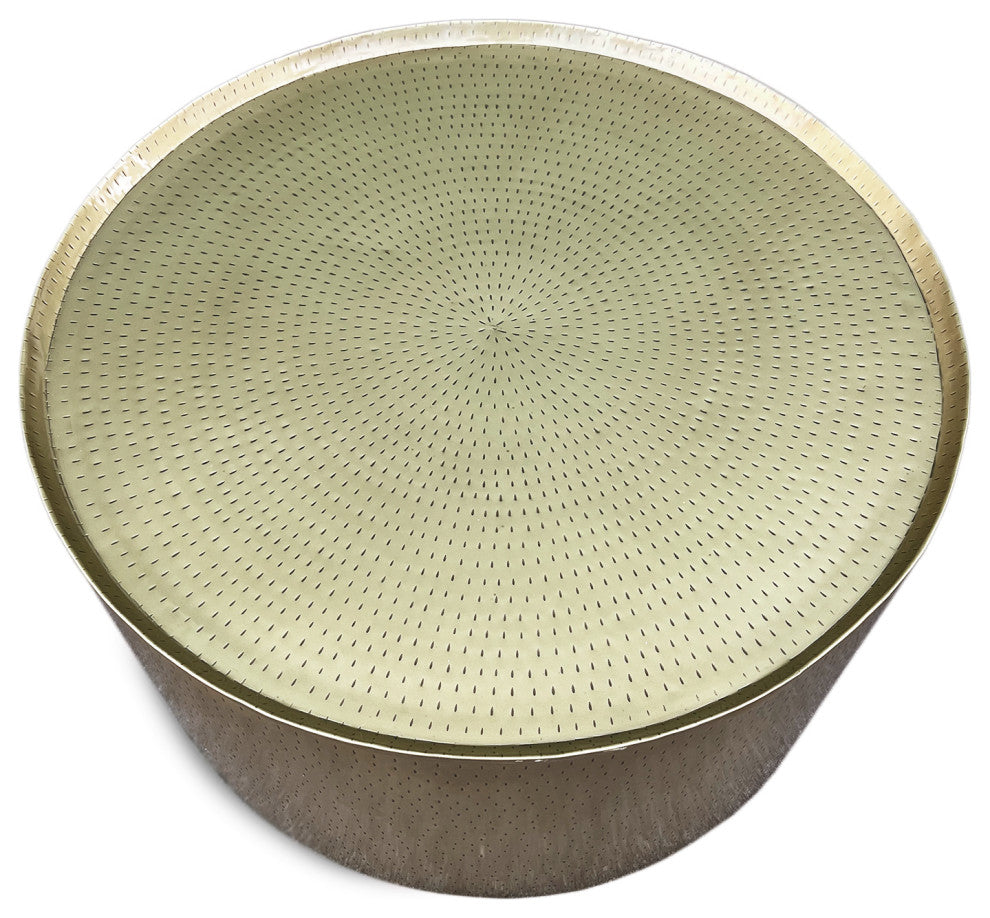 Hammered Brass Drum Coffee Table