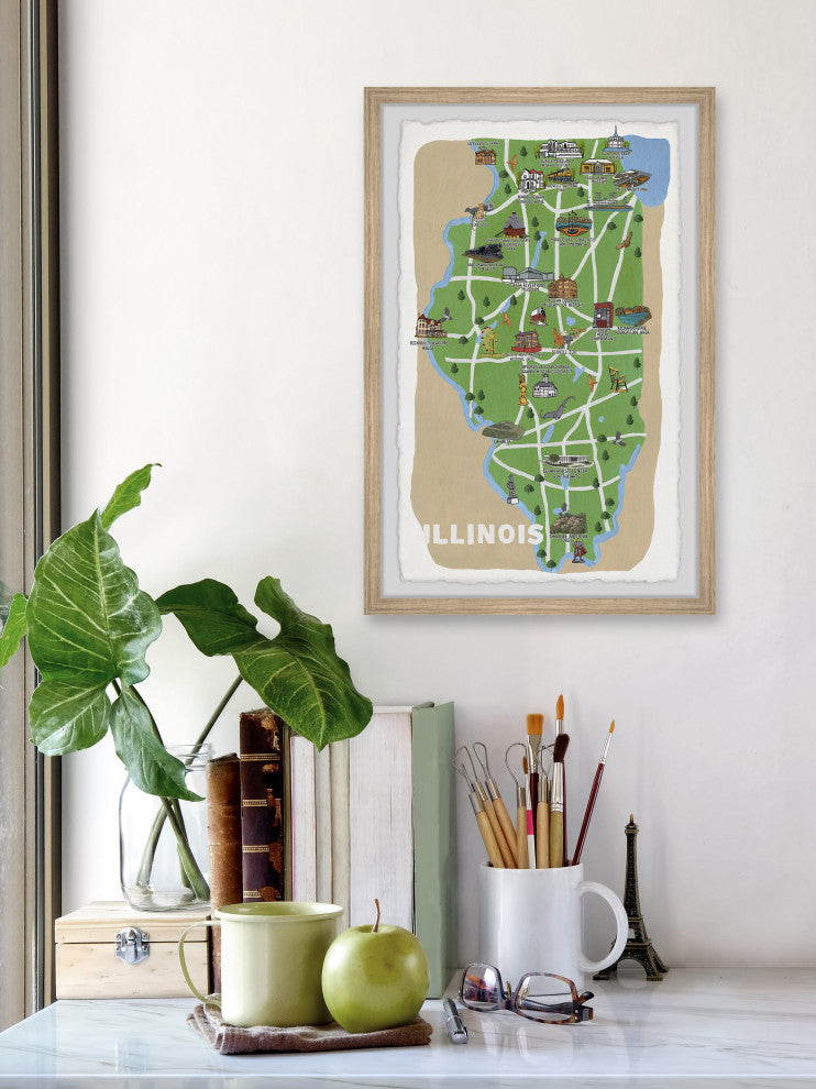 "Illinois Road Map" Framed Painting Print, 12x18
