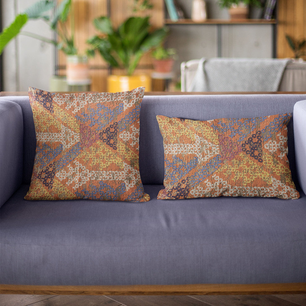 Plutus Multi-Color Lines Fret Luxury Throw Pillow, 18"x18"