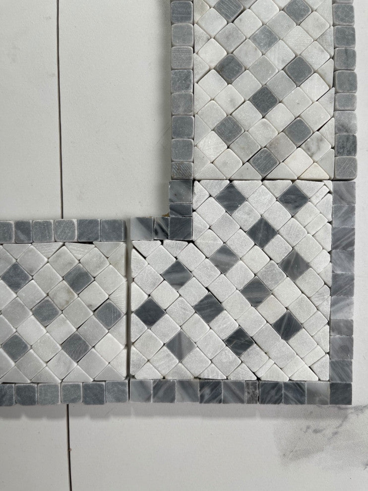 Marble Mosaic Border Decorative Accent Tile Inca Sky 3.25x3.25 Tumbled, 1 piece