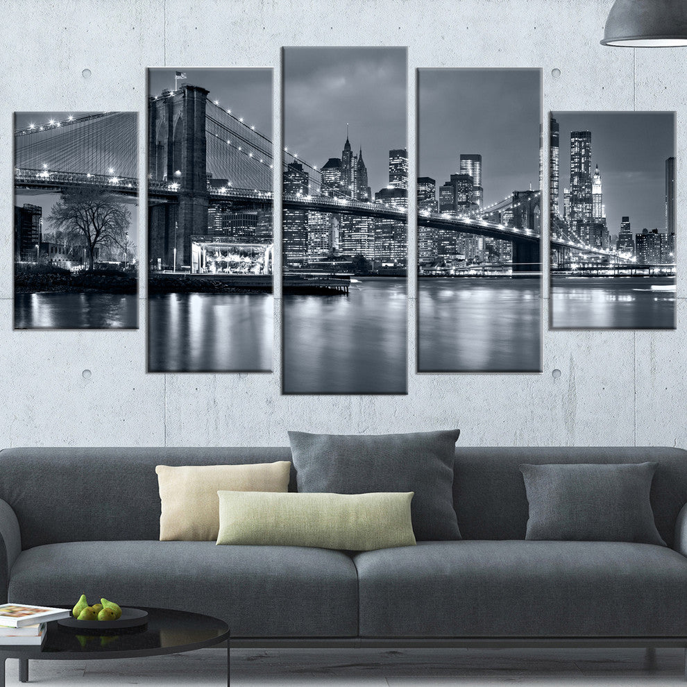 "Panorama New York City at Night" Canvas Print, 5 Panels