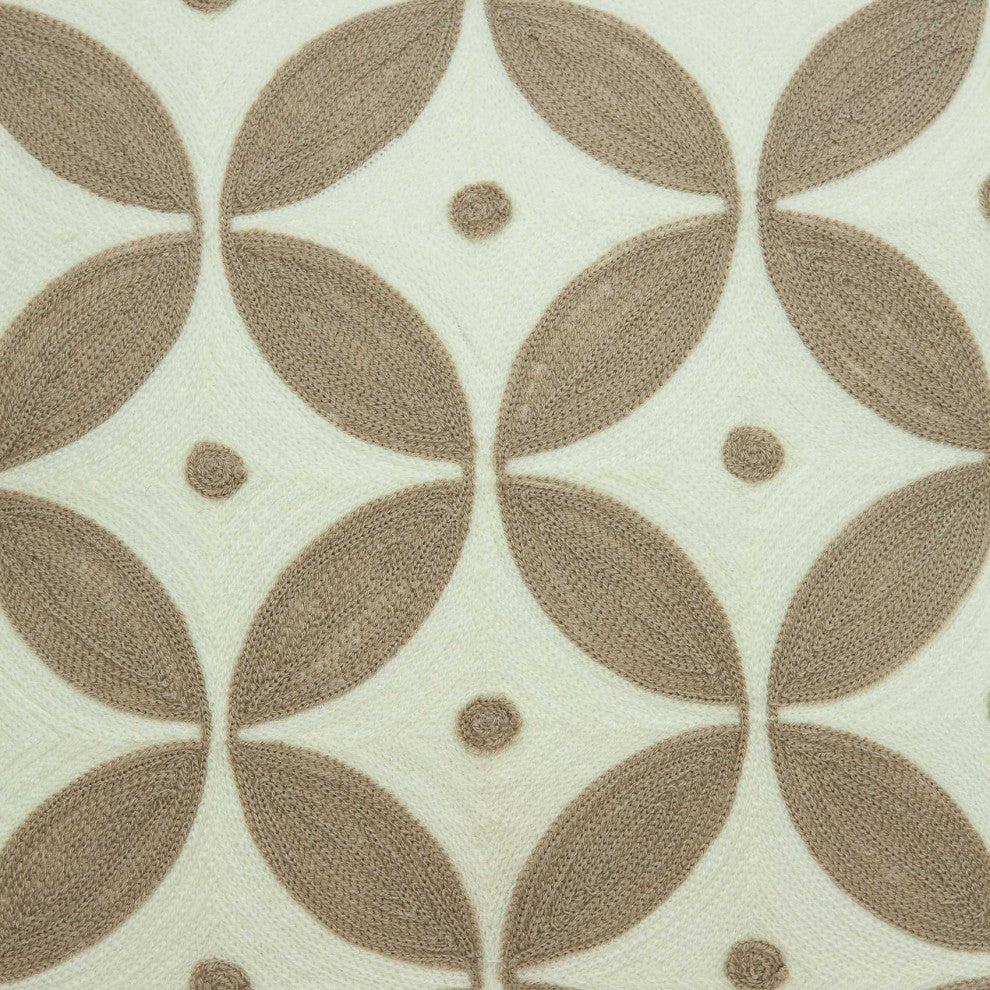 HomeRoots 20" x 0.5" x 20" Transitional Beige and White Cotton Pillow Cover
