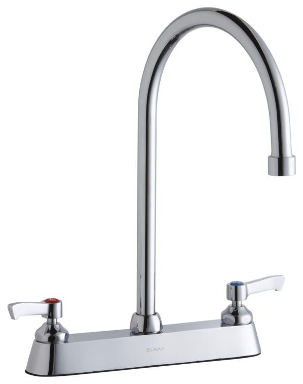 Elkay 8" Gooseneck Spout Double Handle Deck Mount Commercial Faucet, LK810GN08T4