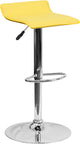 Contemporary Yellow Vinyl Adjustable Barstool With Chrome Base