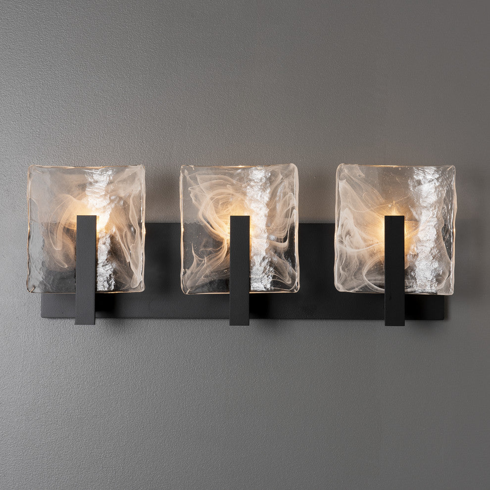 Arc 3-Light Bath Sconce, Black Finish, White Swirl Glass