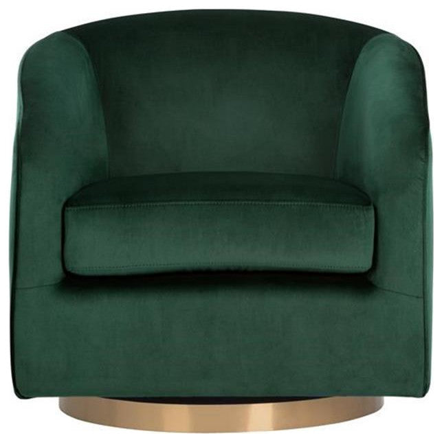 Maklaine 19" Modern Fabric Barrel Back Swivel Lounge Chair in Deep Green
