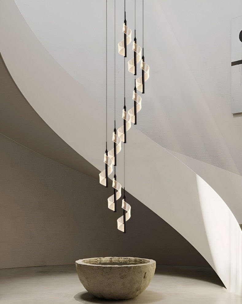 Bonassola | Exceptional Long Spiral LED Pendant Chandelier, Black, 6pcs