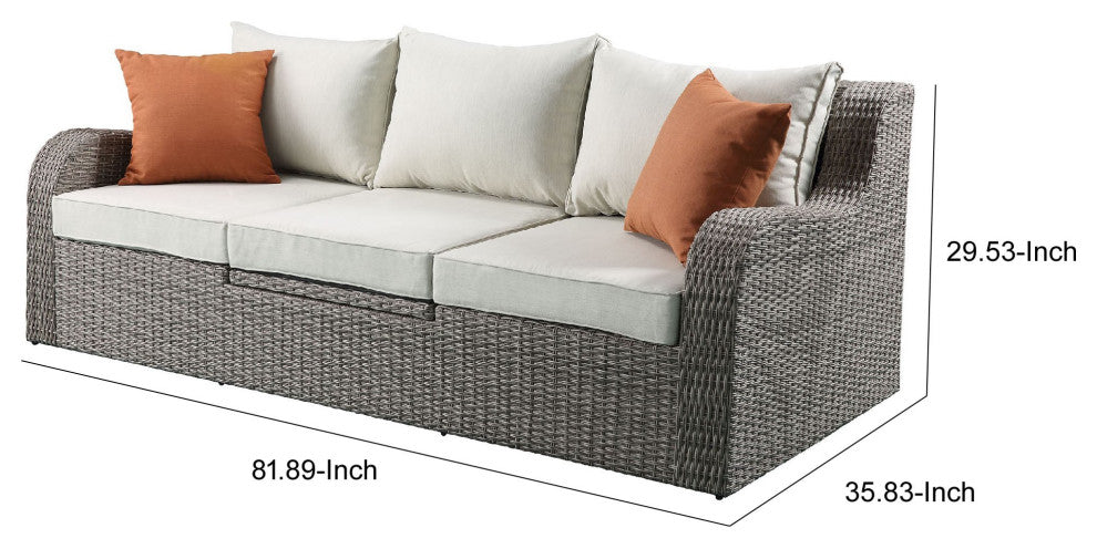 Benzara Metal Convertible Sofa With 2 Ottomans, Beige & Gray, 3-Piece Set
