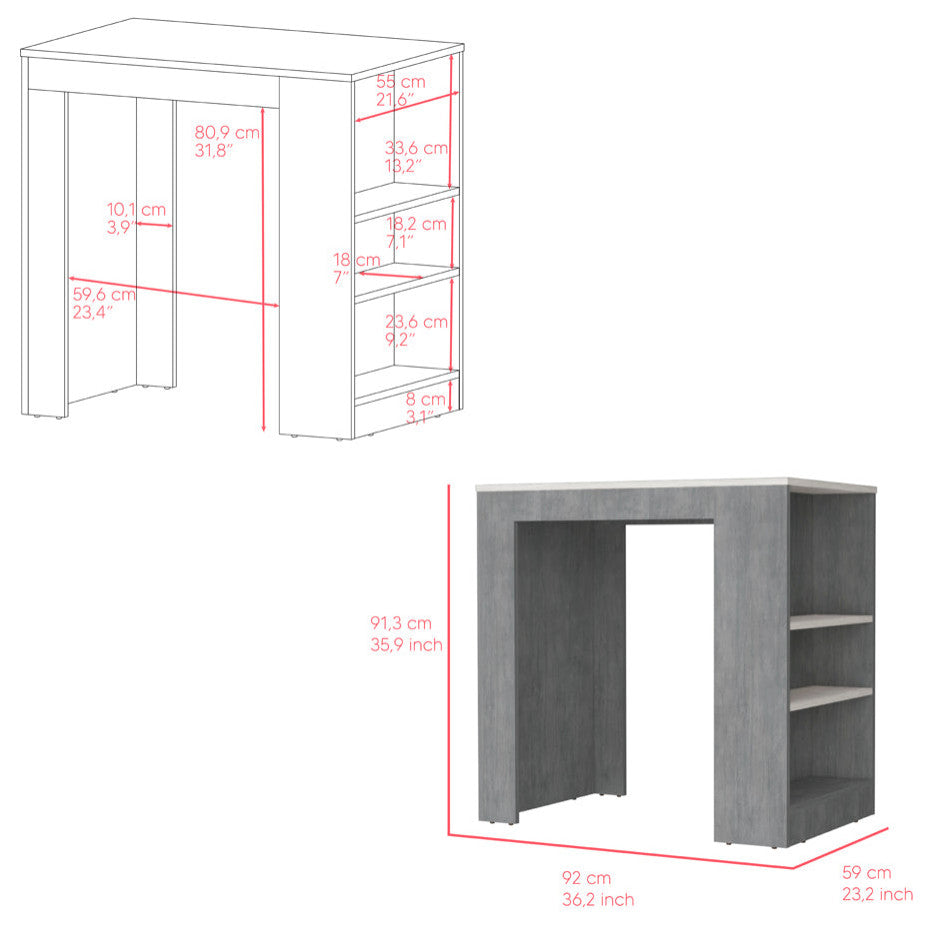 Kitchen Island Doyle, Kitchen, Concrete Gray / Ibiza Marble Color Finish