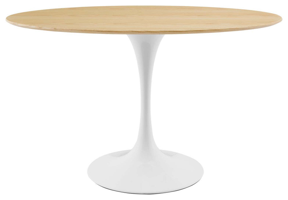48" Dining Table, Oval, Natural Brown White, Metal, Modern, Hospitality