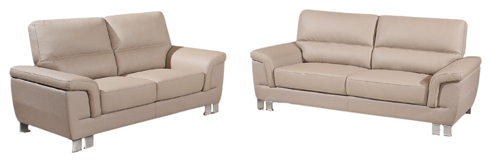 64''x36''x37'' Modern Beige Leather Sofa And Loveseat