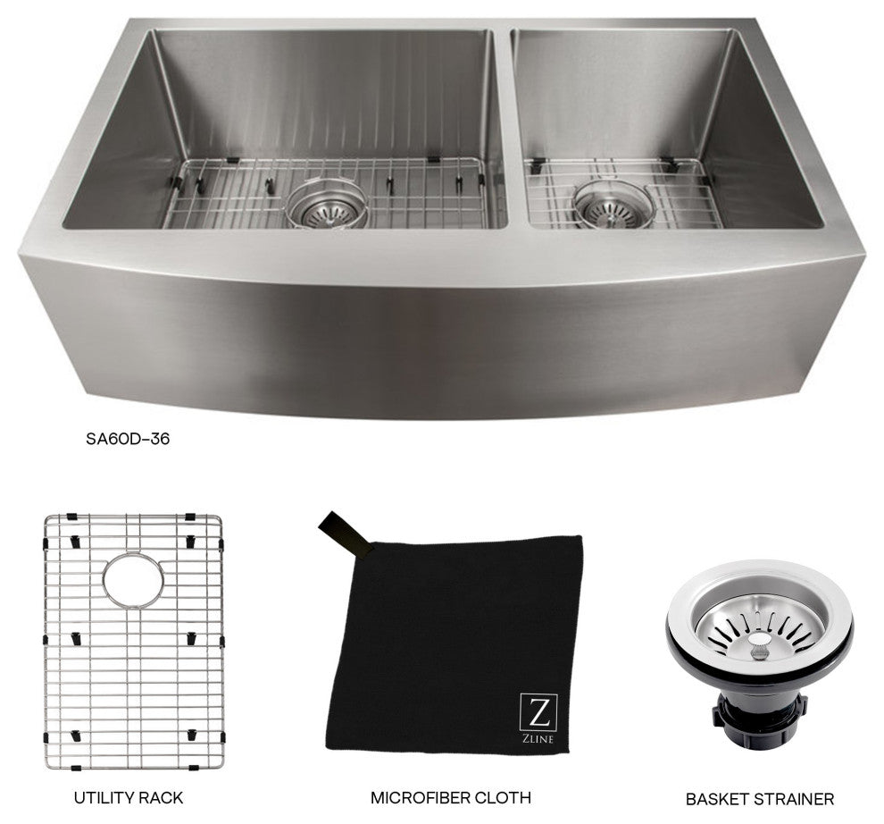 ZLINE Farmhouse Double Bowl Stainless Steel Sink with Bottom Grid