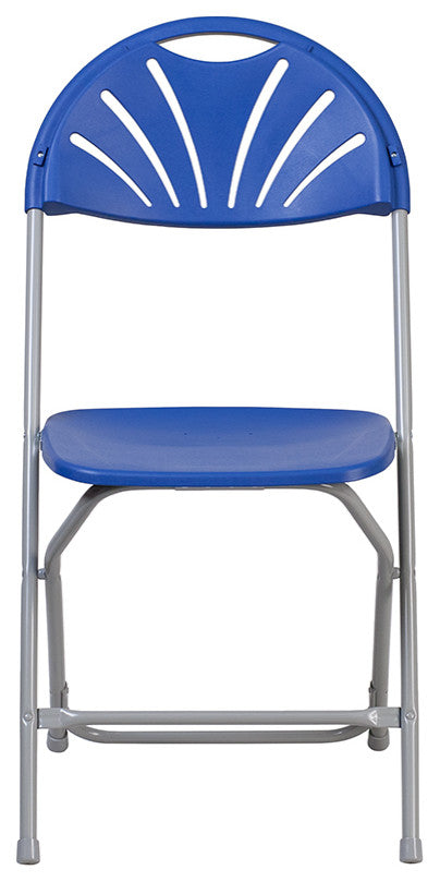 2 Pack HERCULES Series 650 lb. Capacity Plastic Fan Back Folding Chair, Blue